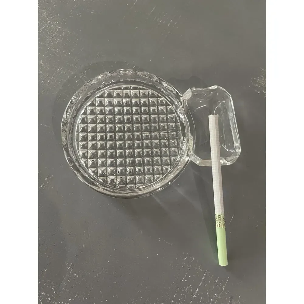 Vintage Glass Ashtray Cigarette Rest Drink Coaster Waffle Cut Sip And Smoke